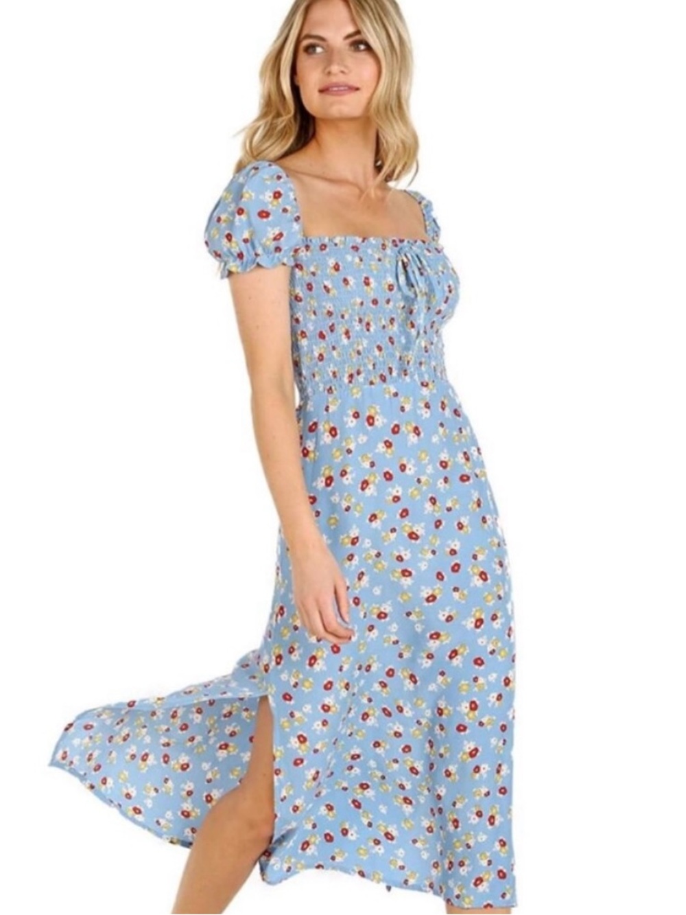 Faithful the brand size XL Castilo Floral Midi Dress with Puff Sleeves